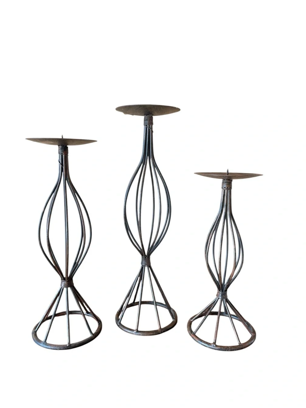 Vintage Metal Wire Candle Holders Set of 3 - Black and Bronze